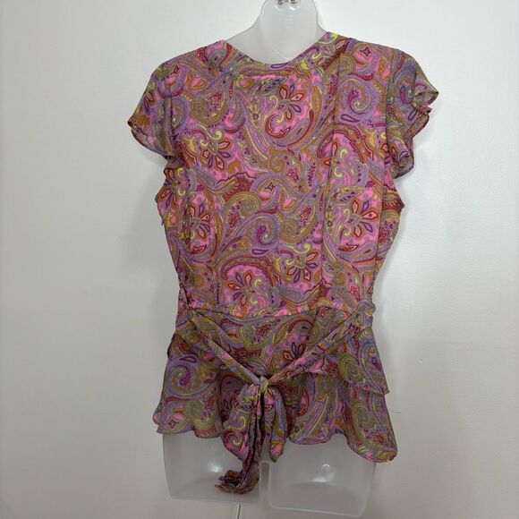 Vintage 90s Y2K Paisley Pink Ruffle Skirt and top set size 14 Petite boho Flowy - Picture 4 of 9
